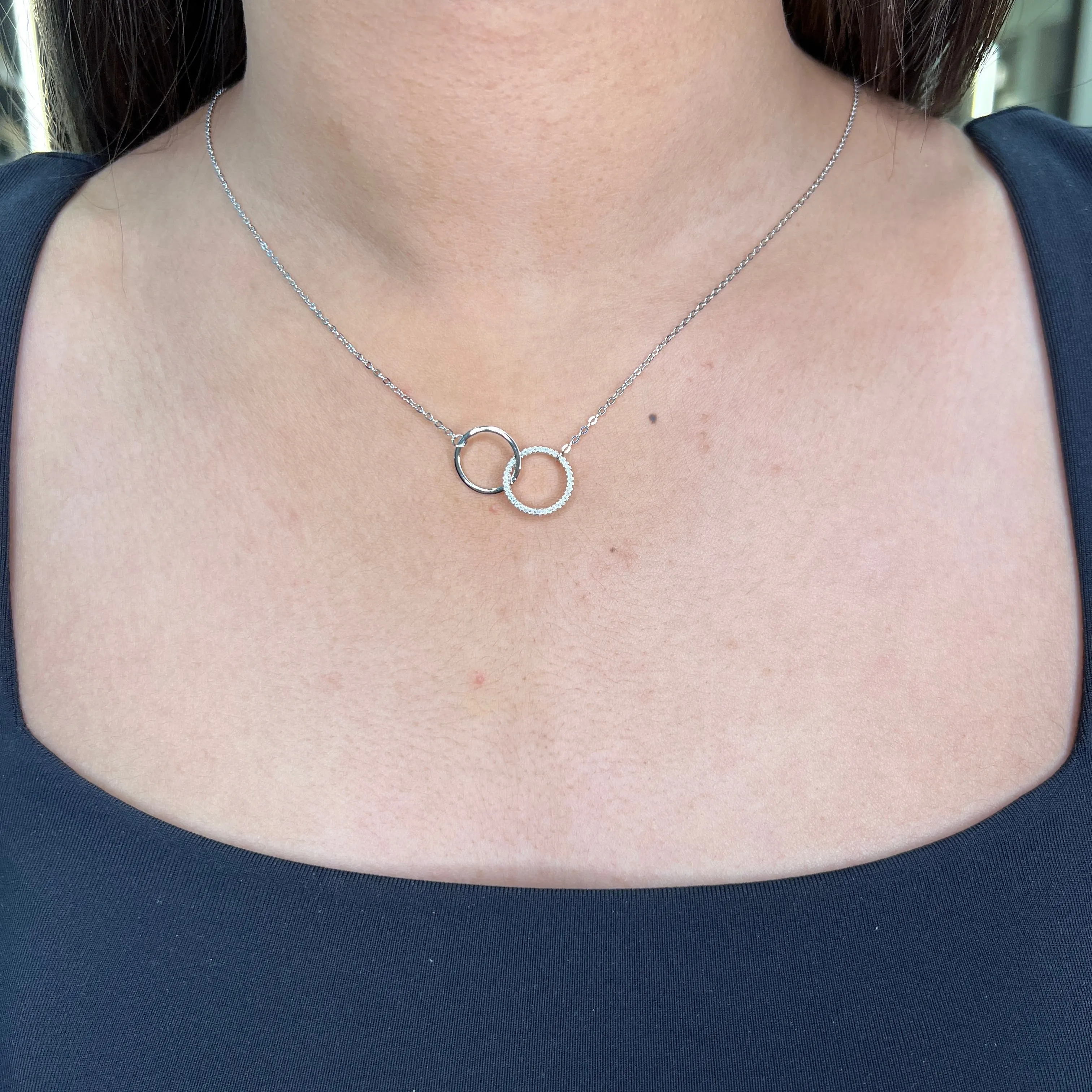 Reign Sterling Silver Rhodium Plated CZ Interlocking Circle Necklace