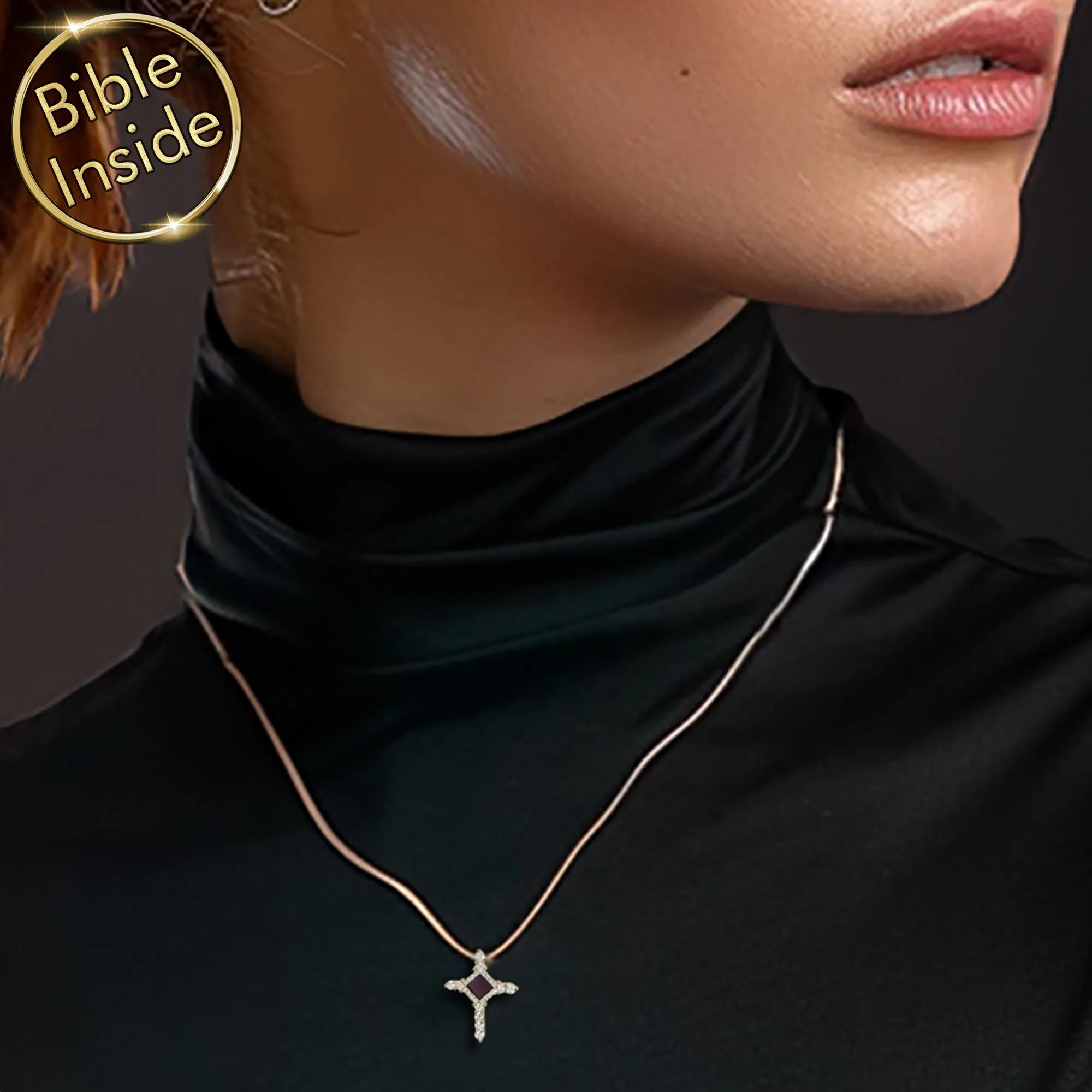 Religious Cross Necklace With Holy Bible - Mini Glimmer Cross Necklace