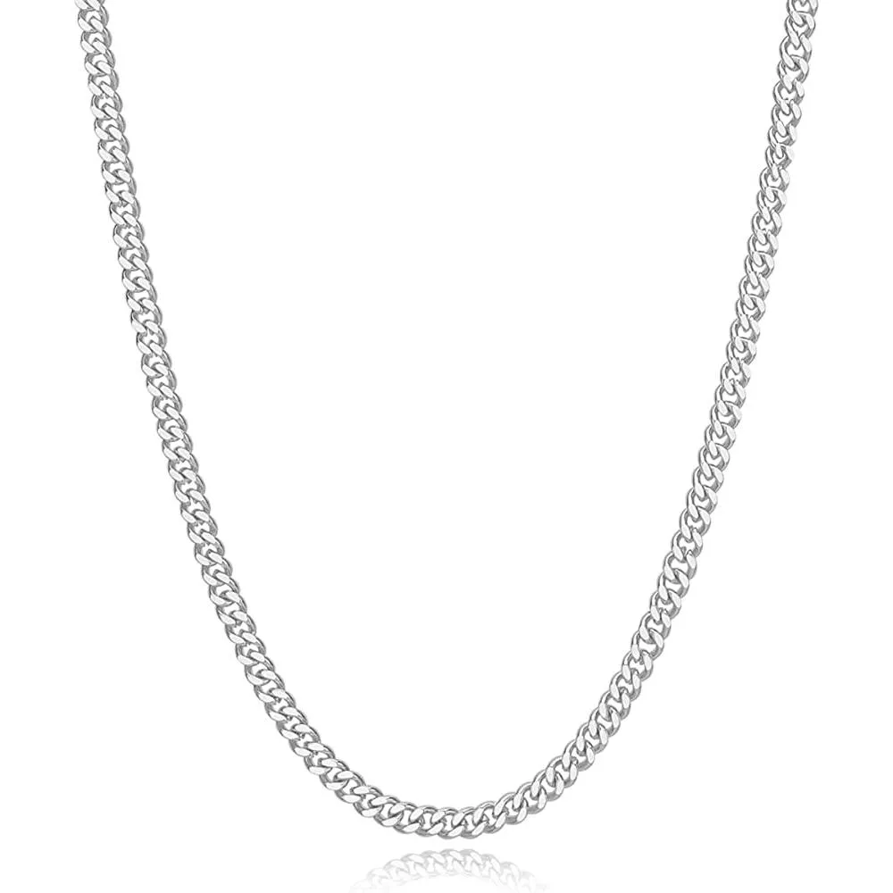 Reoxvo 5mm Mens Chain Necklaces Silver Cuban Link Chain for Mens Thick Stainless Steel Chain Necklaces for Men Gifts for Him/Boyfriend/Husband/Young Men | Multiple Sizes