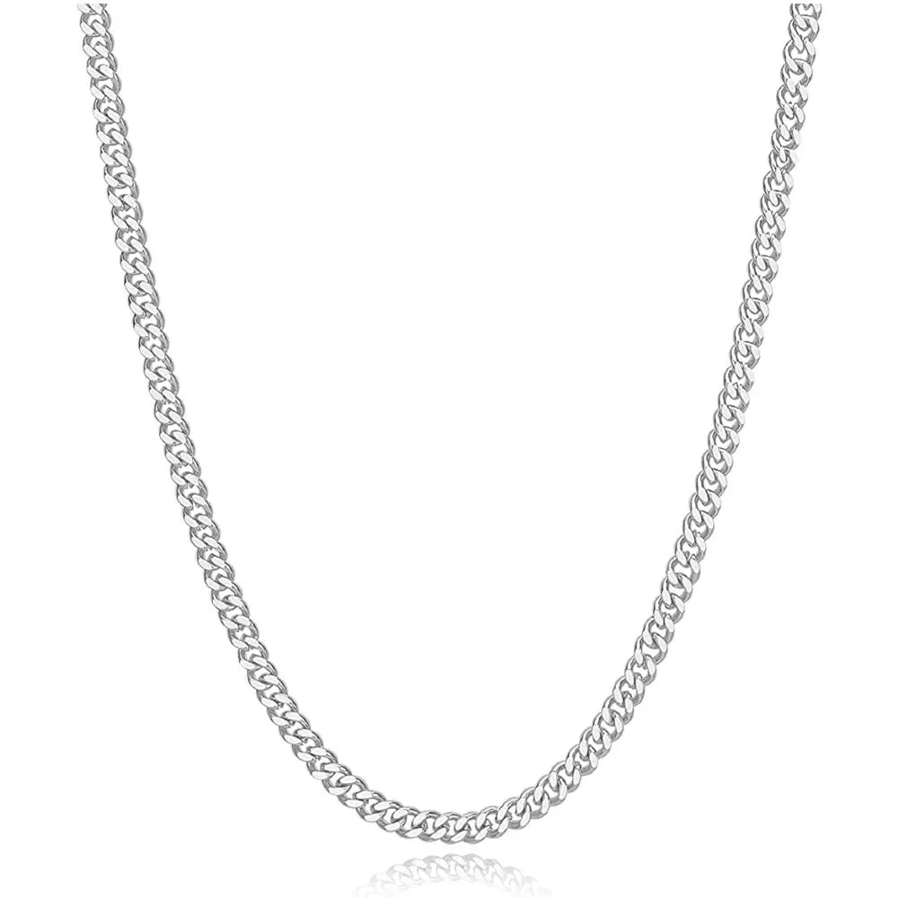 Reoxvo 5mm Mens Chain Necklaces Silver Cuban Link Chain for Mens Thick Stainless Steel Chain Necklaces for Men Gifts for Him/Boyfriend/Husband/Young Men | Multiple Sizes