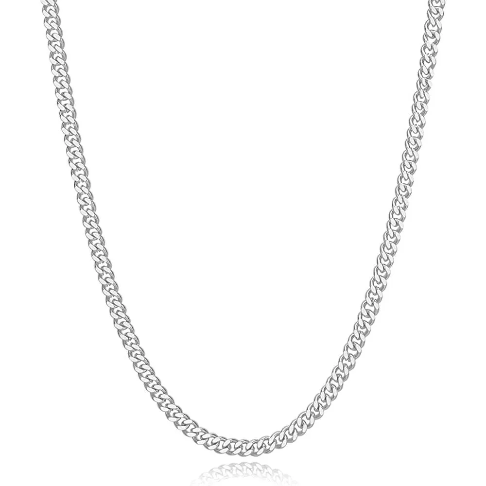 Reoxvo 5mm Mens Chain Necklaces Silver Cuban Link Chain for Mens Thick Stainless Steel Chain Necklaces for Men Gifts for Him/Boyfriend/Husband/Young Men | Multiple Sizes