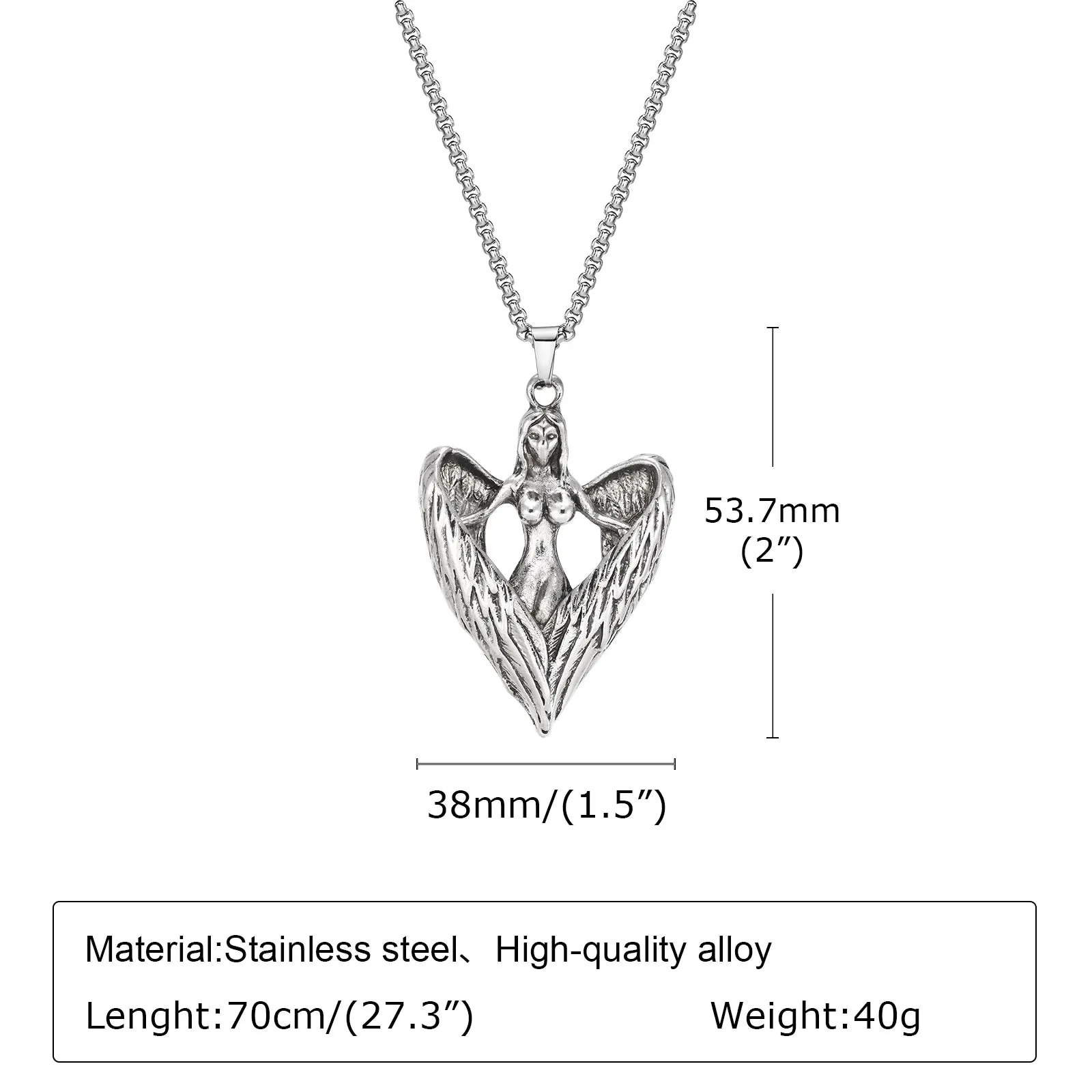 Retro Hug Angel Necklaces for Men, Love Heart Pendant Collar with Box Chain