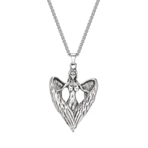 Retro Hug Angel Necklaces for Men, Love Heart Pendant Collar with Box Chain