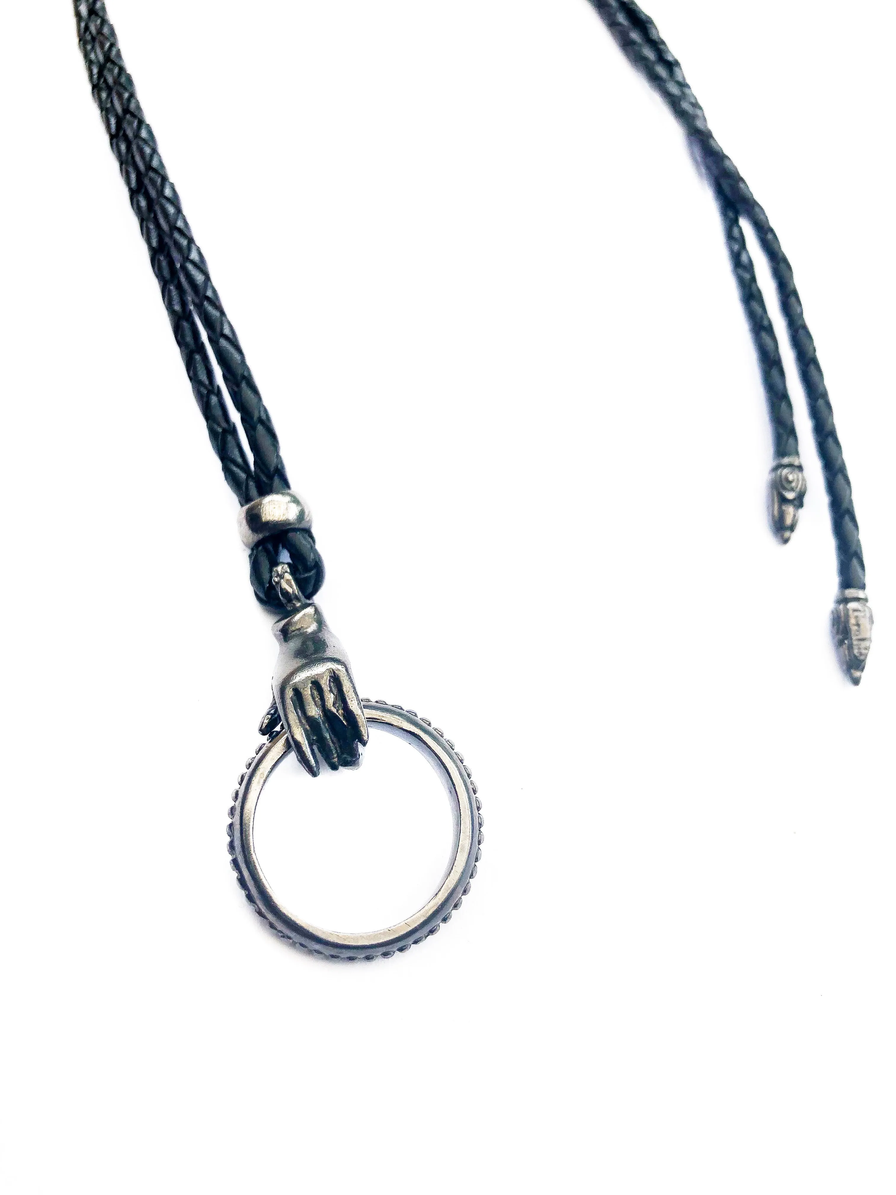 Rhodium Compassion Hand EyeRing Necklace