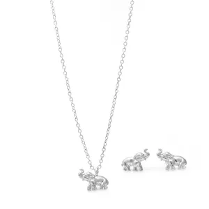 RHODIUM ELEPHANT PENDANT NECKLACE AND EARRINGS SET #SWKK-9481RHO (GB17)