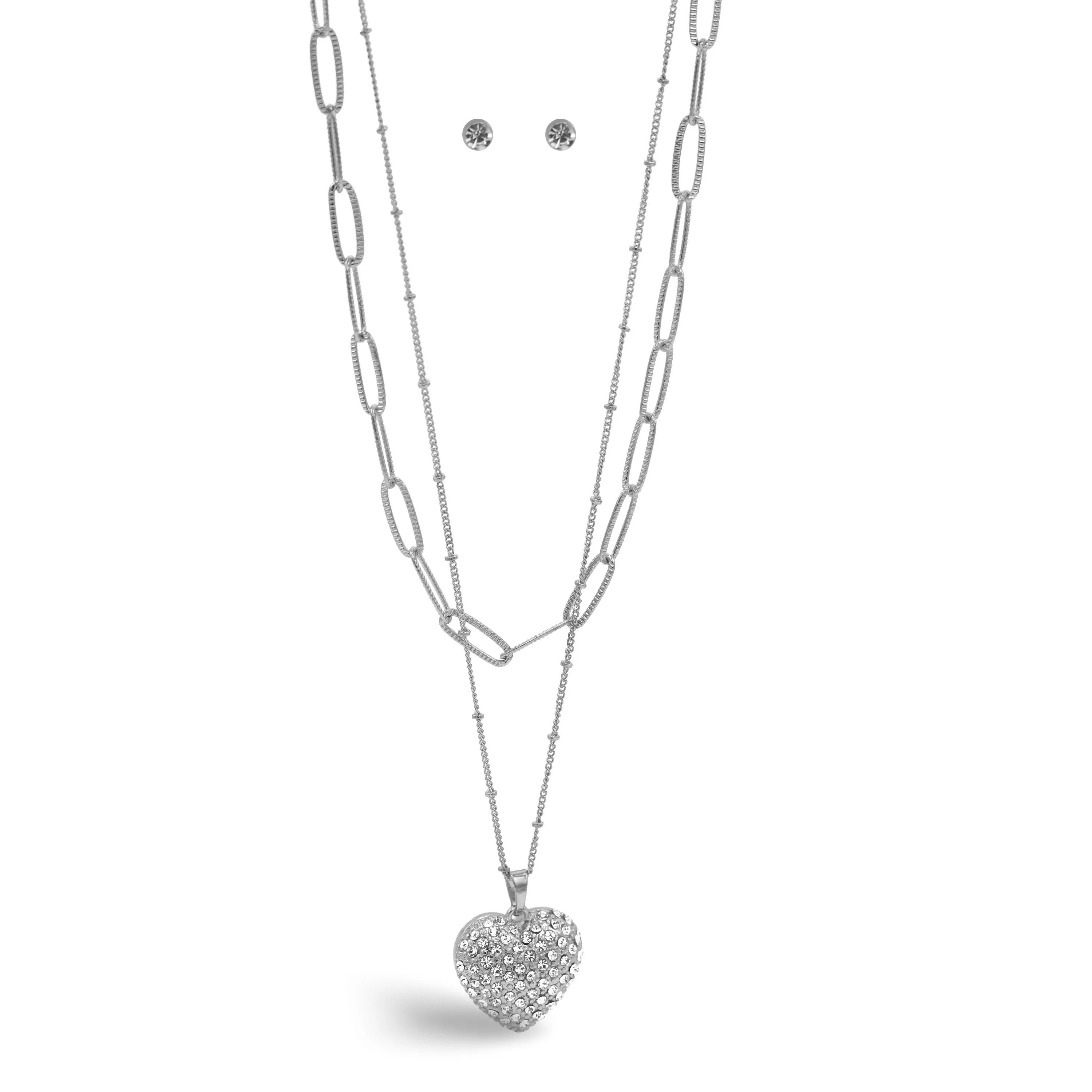 Rhodium Heart Crystal Pendant Necklace And Earrings Set#HNN E90640(RC22/SF7)