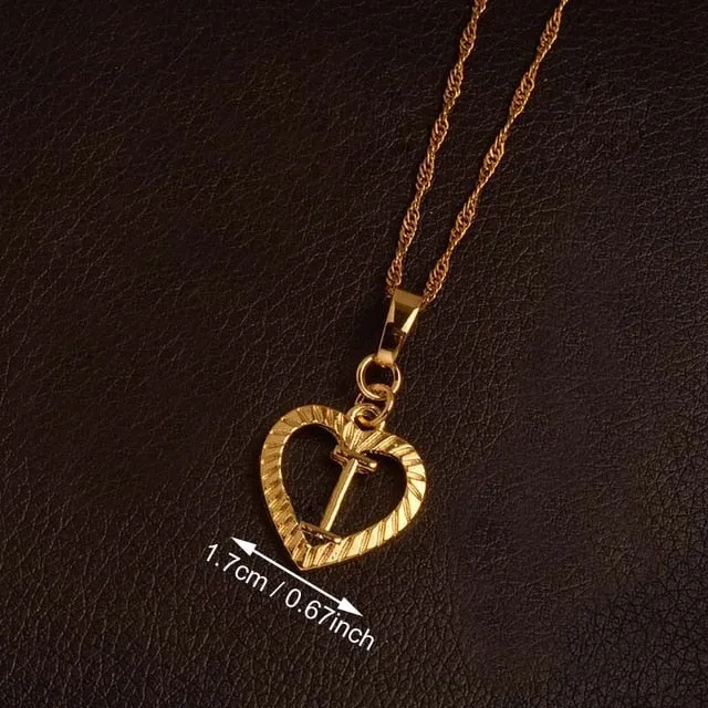 Ridge-Cut Heart Initial Pendant Necklace