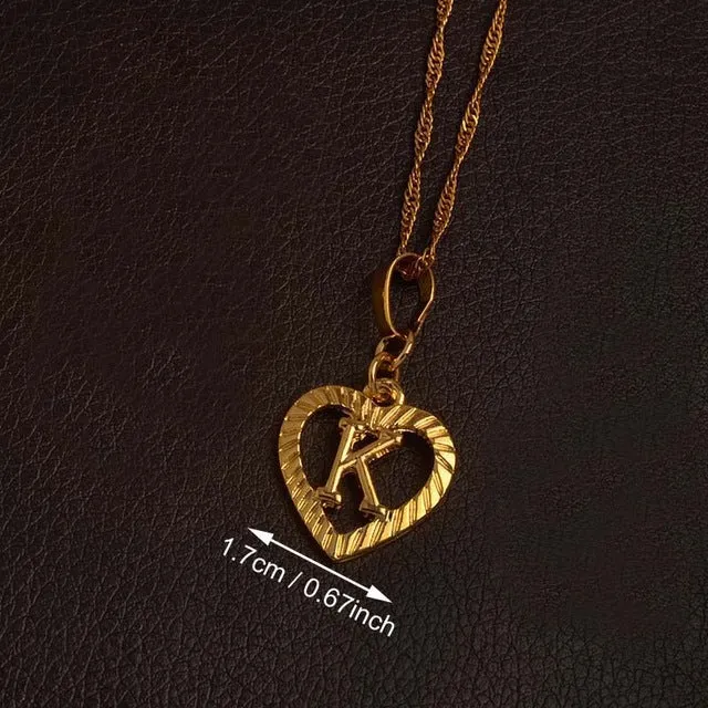 Ridge-Cut Heart Initial Pendant Necklace