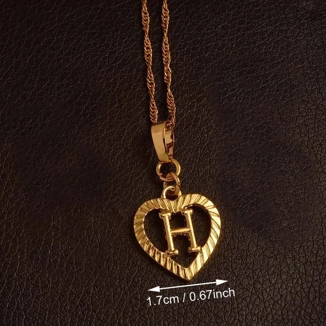 Ridge-Cut Heart Initial Pendant Necklace