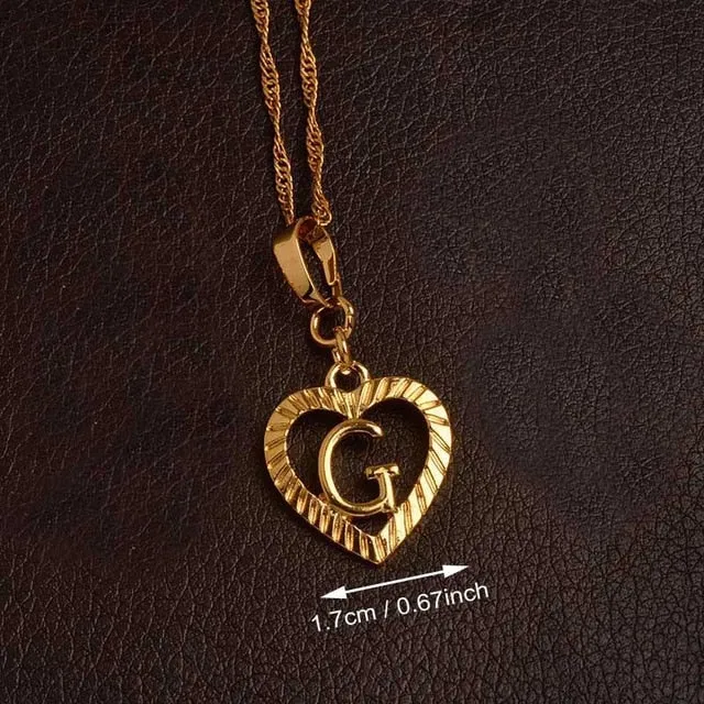 Ridge-Cut Heart Initial Pendant Necklace