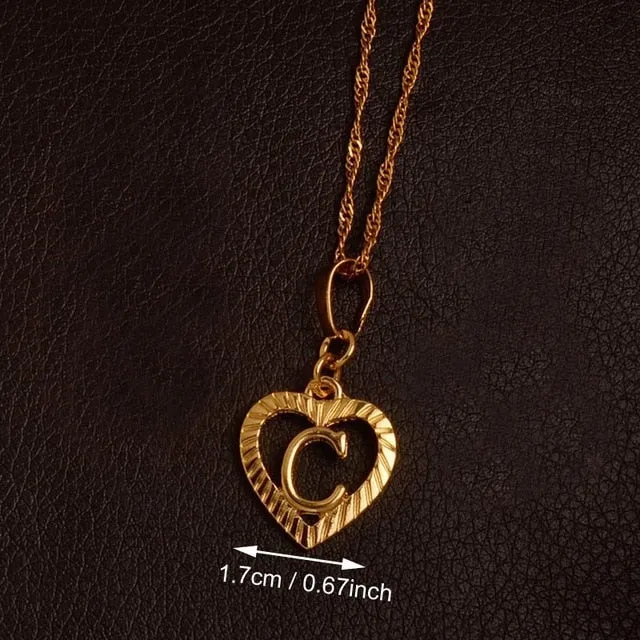 Ridge-Cut Heart Initial Pendant Necklace