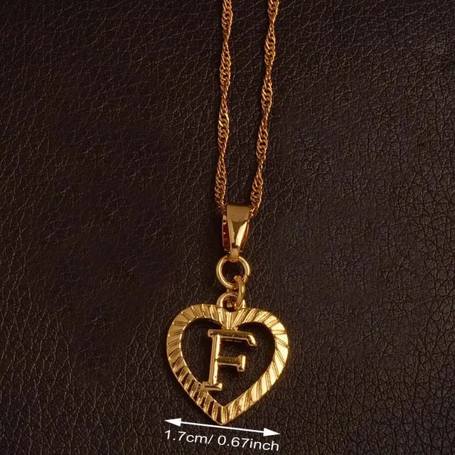 Ridge-Cut Heart Initial Pendant Necklace