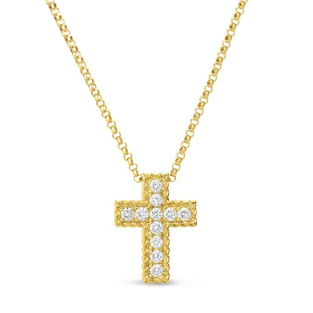 Roberto Coin 18K Yellow Small Pave Diamond Block Cross Pendant