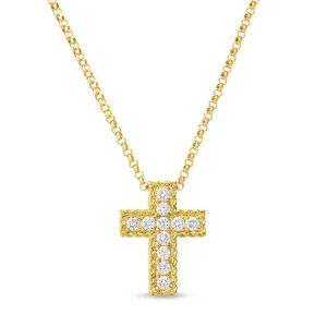 Roberto Coin 18K Yellow Small Pave Diamond Block Cross Pendant