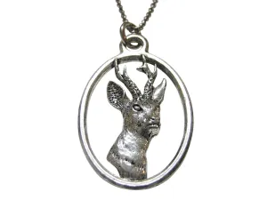 Roe Buck Deer Head Large Oval Pendant Necklace