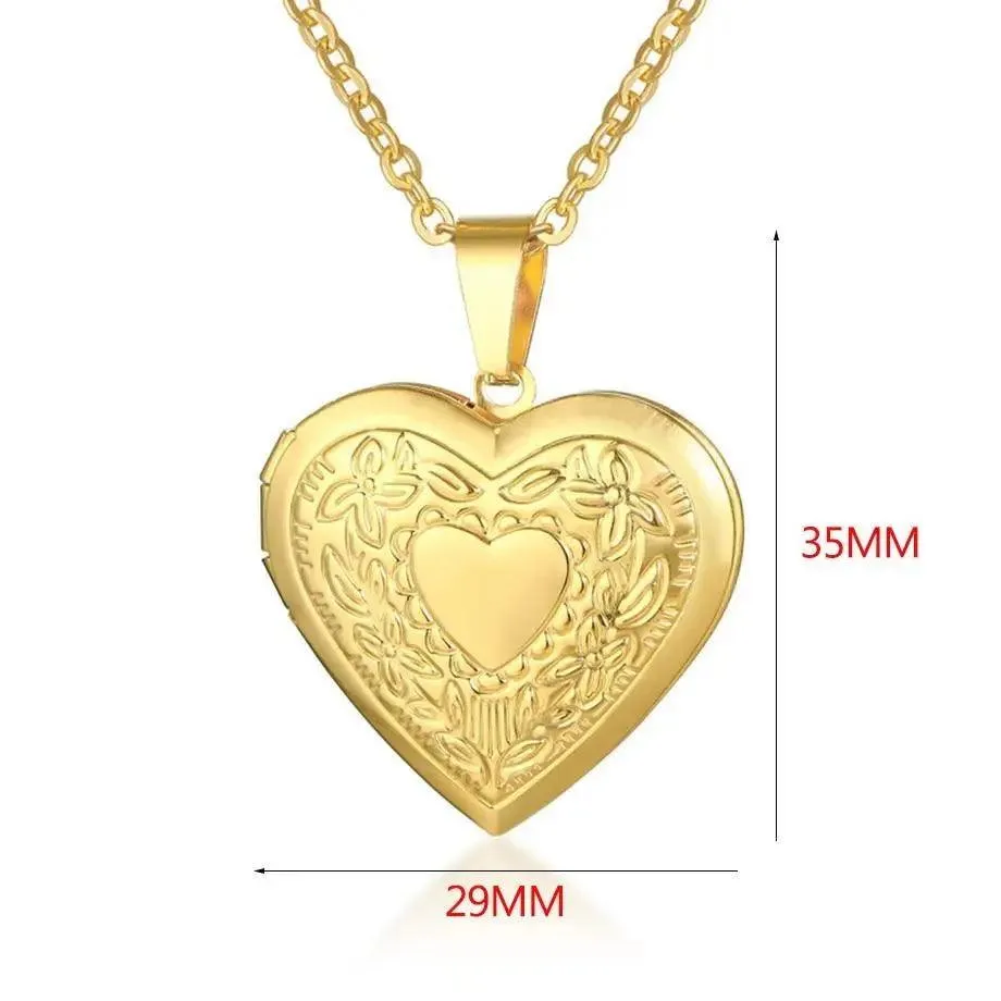 Romantic Women Gold Heart Locket Pendants Necklaces Photo Frame Valentine Lovers Excellent Gift Jewelry