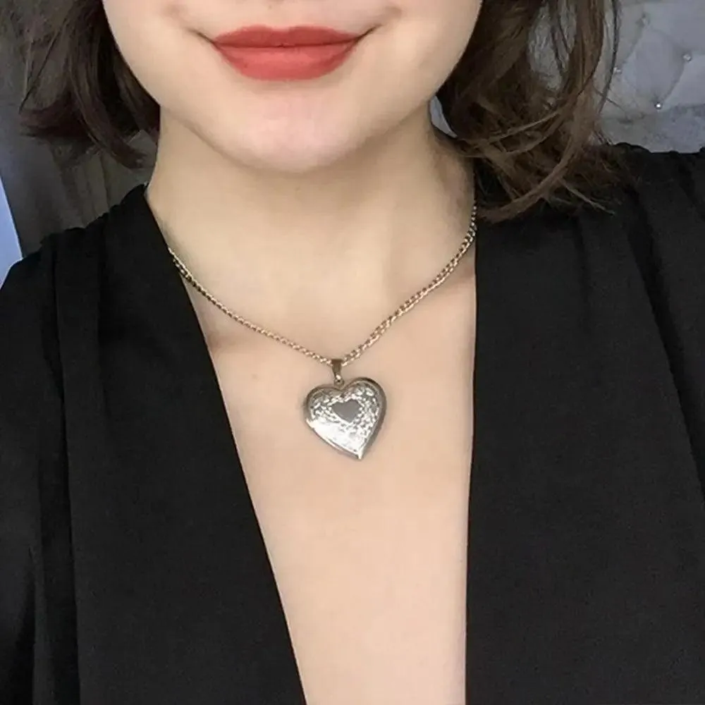 Romantic Women Gold Heart Locket Pendants Necklaces Photo Frame Valentine Lovers Excellent Gift Jewelry