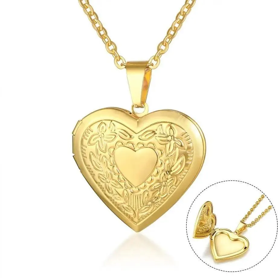Romantic Women Gold Heart Locket Pendants Necklaces Photo Frame Valentine Lovers Excellent Gift Jewelry