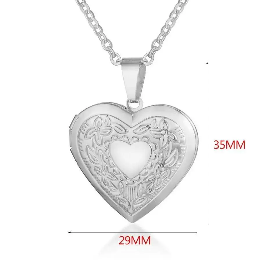 Romantic Women Gold Heart Locket Pendants Necklaces Photo Frame Valentine Lovers Excellent Gift Jewelry