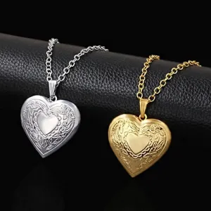 Romantic Women Gold Heart Locket Pendants Necklaces Photo Frame Valentine Lovers Excellent Gift Jewelry
