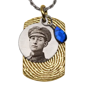 Round Photo- Fingerprint Dog Tag & Birthstone Jewelry Set