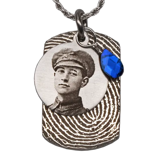 Round Photo- Fingerprint Dog Tag & Birthstone Jewelry Set