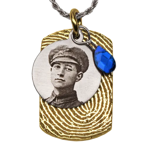 Round Photo- Fingerprint Dog Tag & Birthstone Jewelry Set