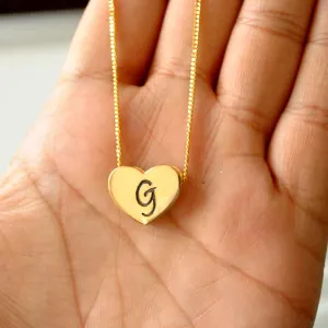 SALE 18K Solid Gold G Pendant Necklace, READY TO SHIP Initial Monogram Heart Charm Christmas Anniversary Wedding Gift