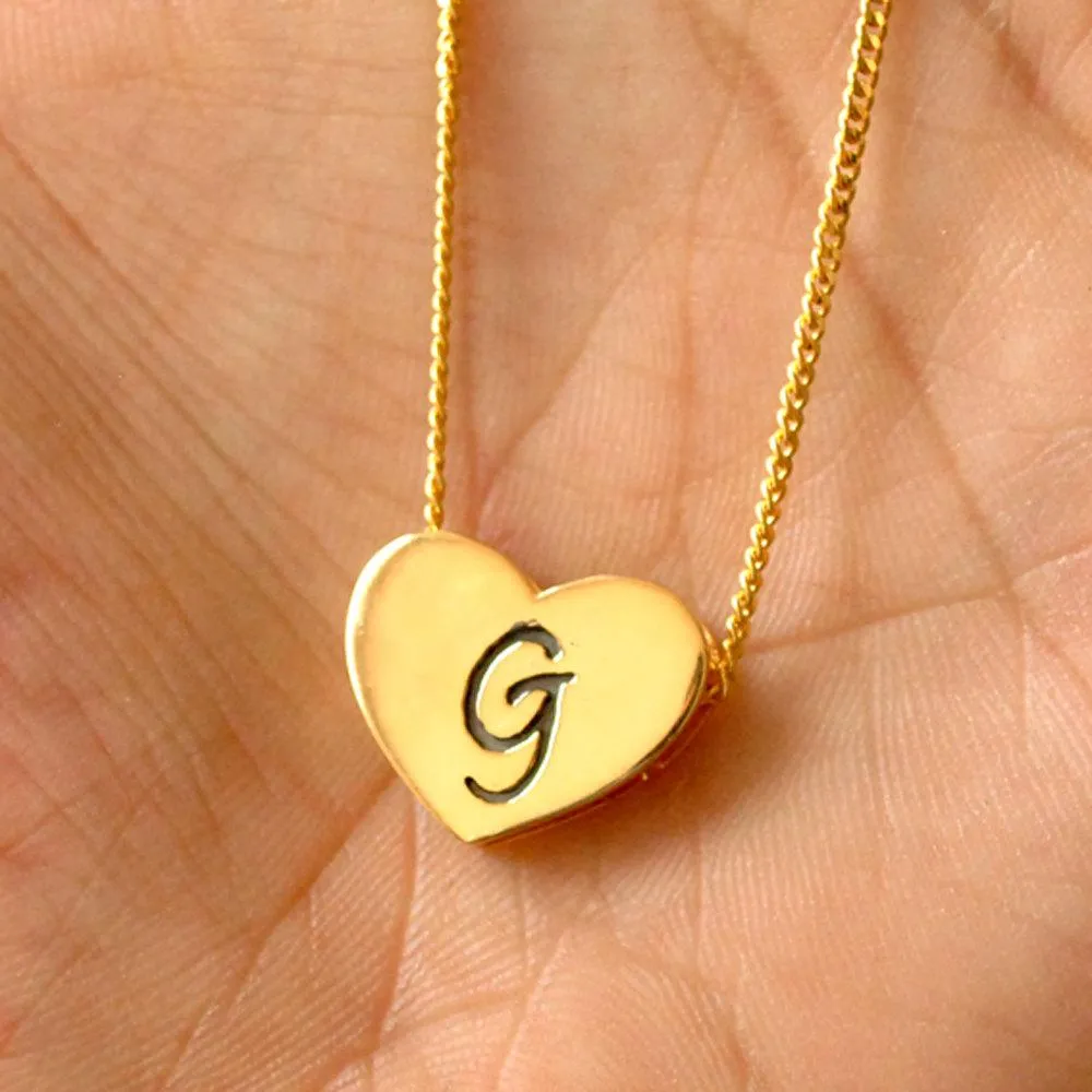 SALE 18K Solid Gold G Pendant Necklace, READY TO SHIP Initial Monogram Heart Charm Christmas Anniversary Wedding Gift