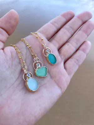 Sea Glass with White Topaz Necklaces