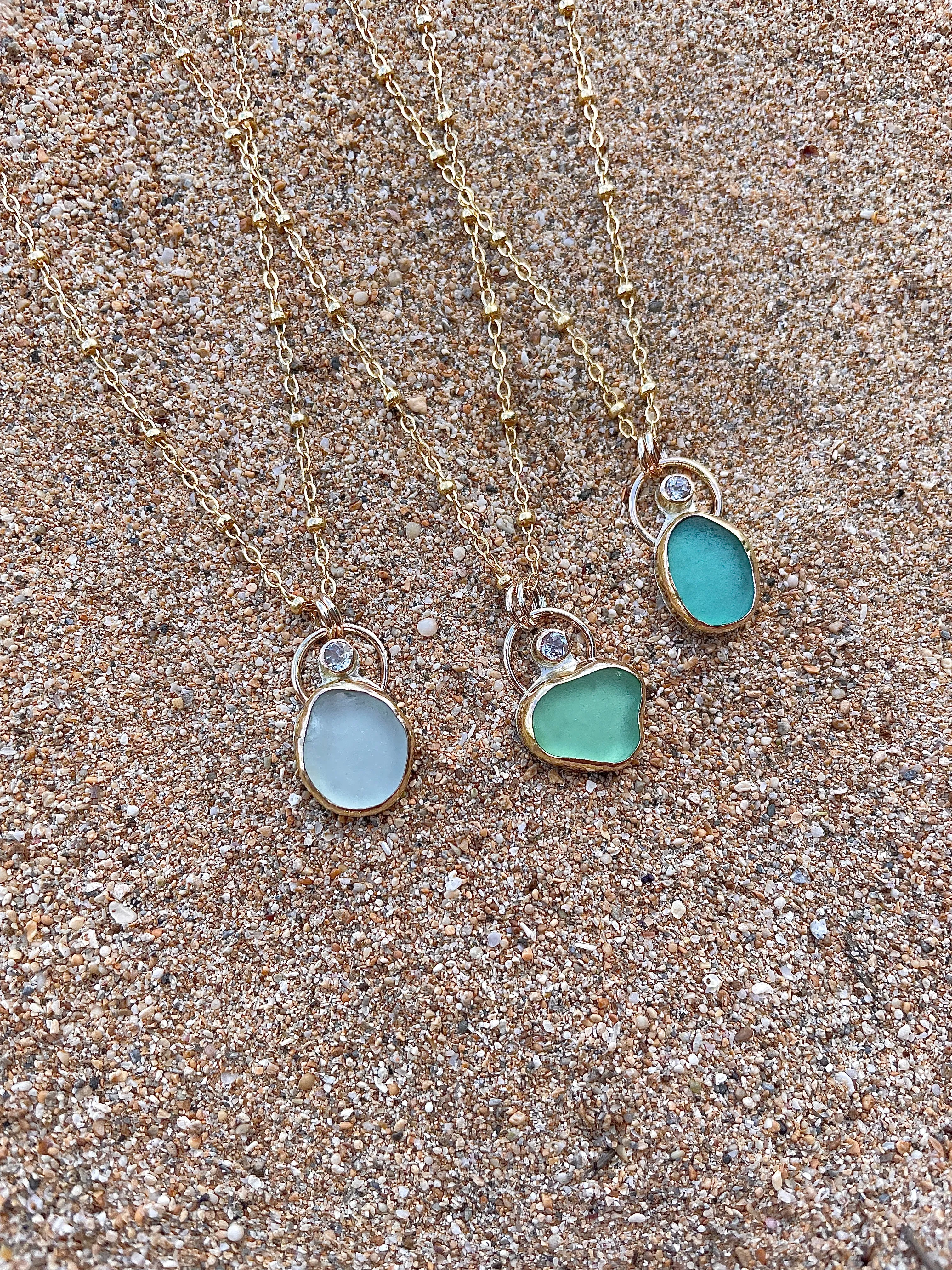Sea Glass with White Topaz Necklaces