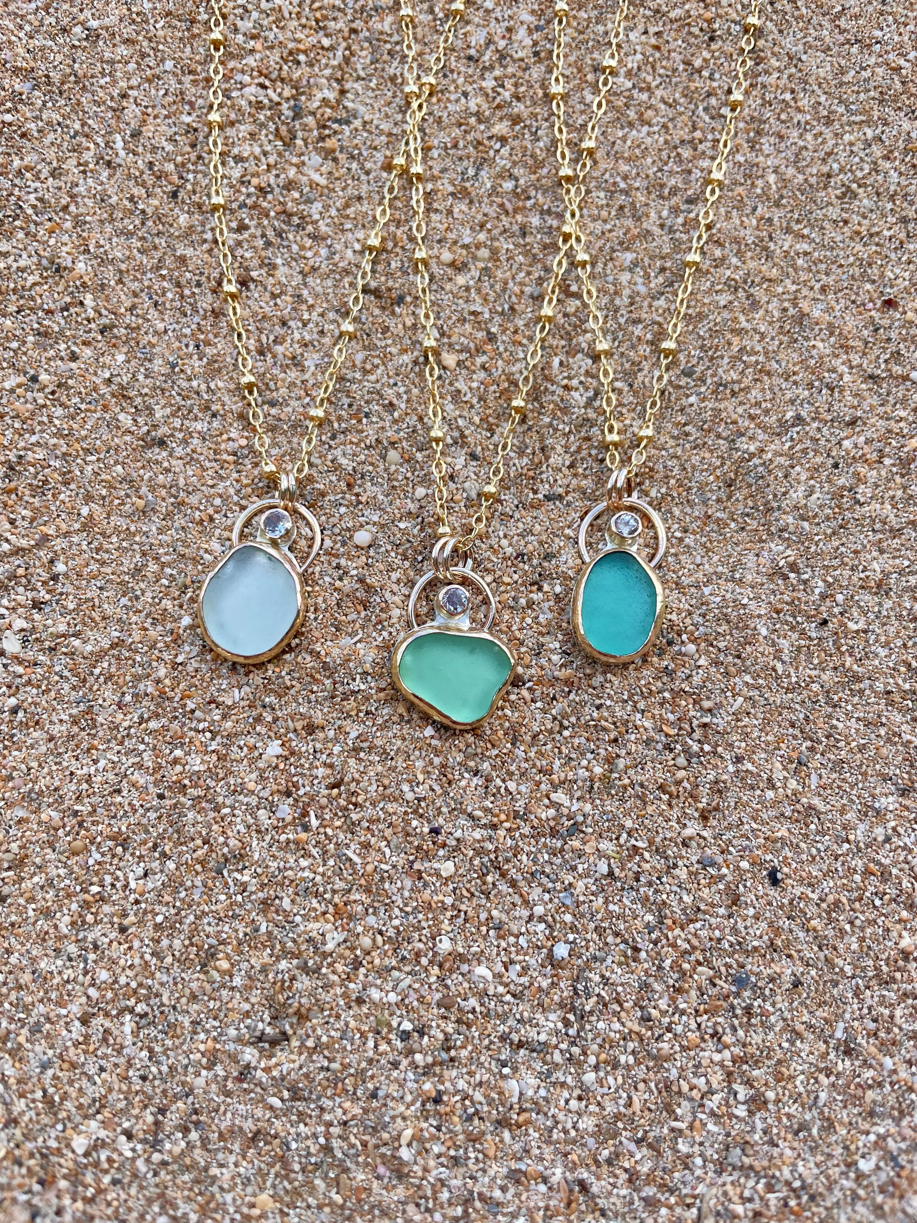 Sea Glass with White Topaz Necklaces