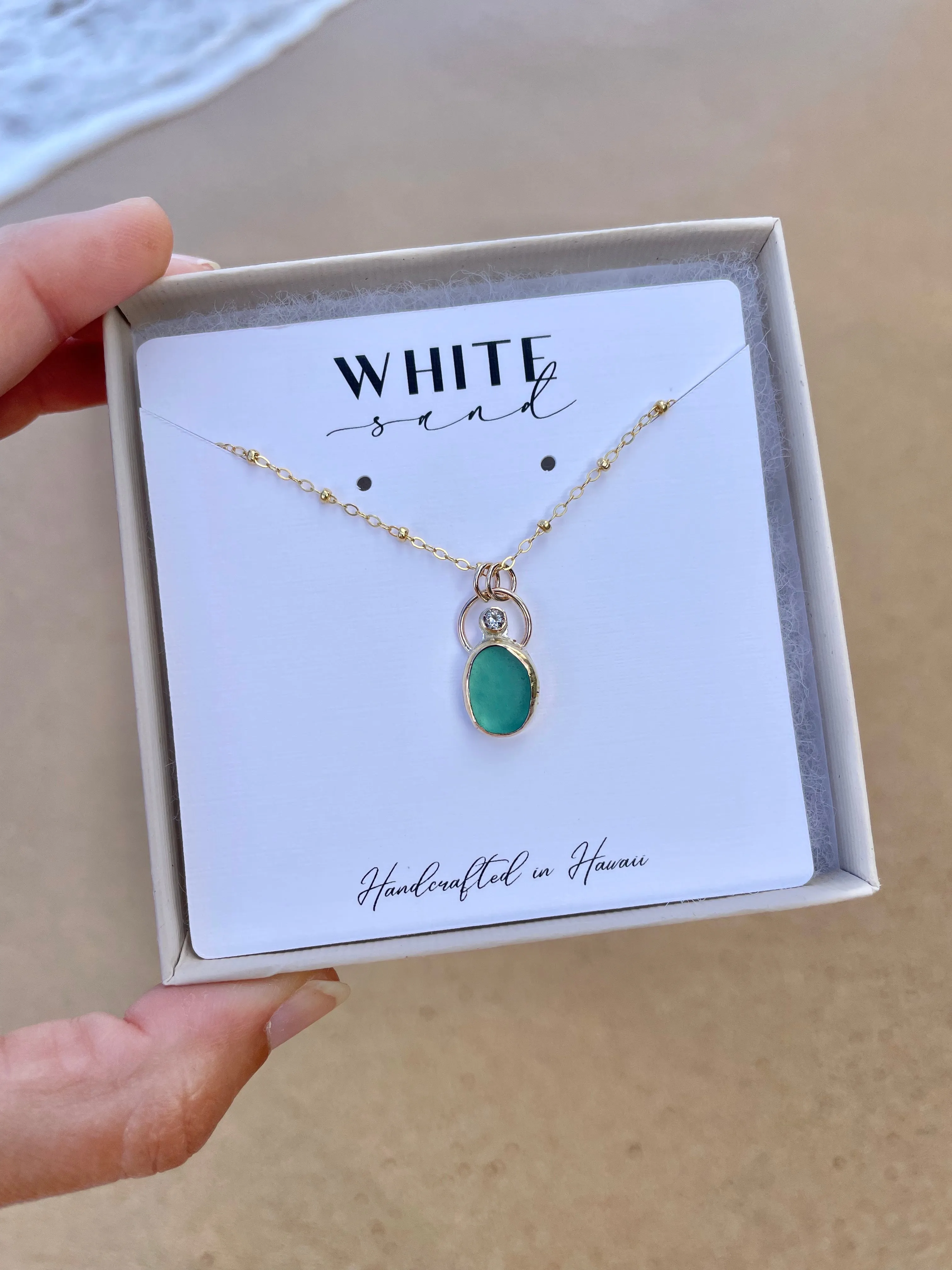 Sea Glass with White Topaz Necklaces