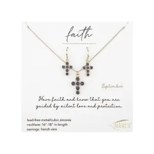 September Cross Necklace and Earring Set - 224088