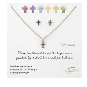 September Kids Cross Necklace and Earring Set - 224066