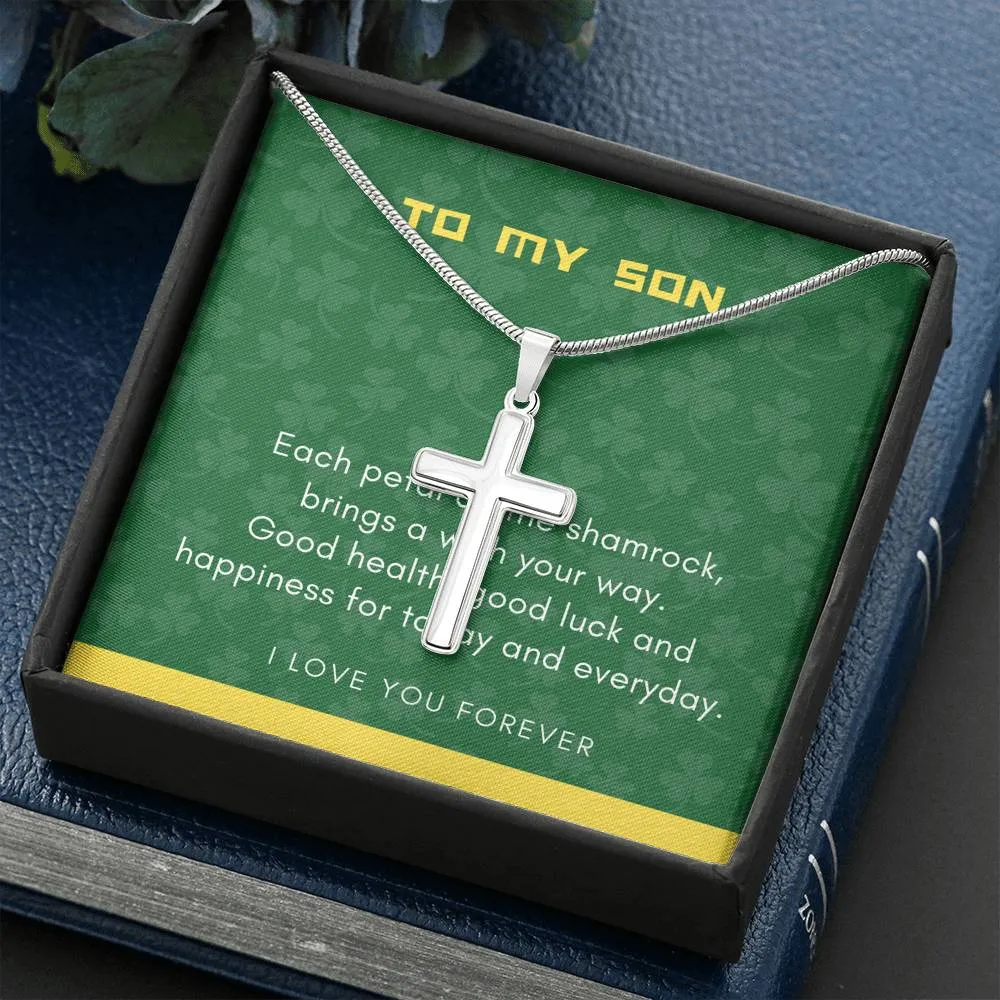 Shamrock Blessing Cross Necklace for Son