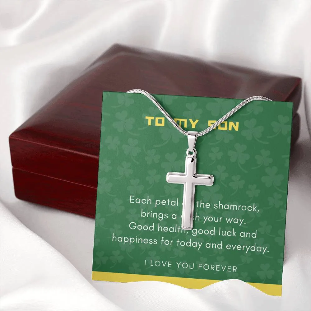 Shamrock Blessing Cross Necklace for Son