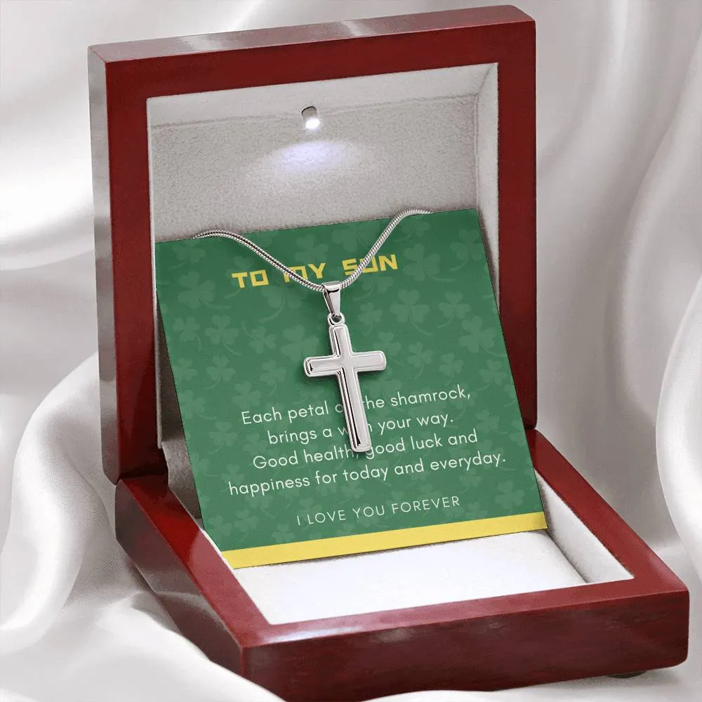 Shamrock Blessing Cross Necklace for Son