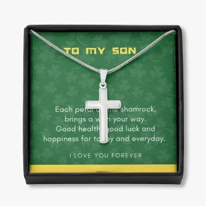 Shamrock Blessing Cross Necklace for Son