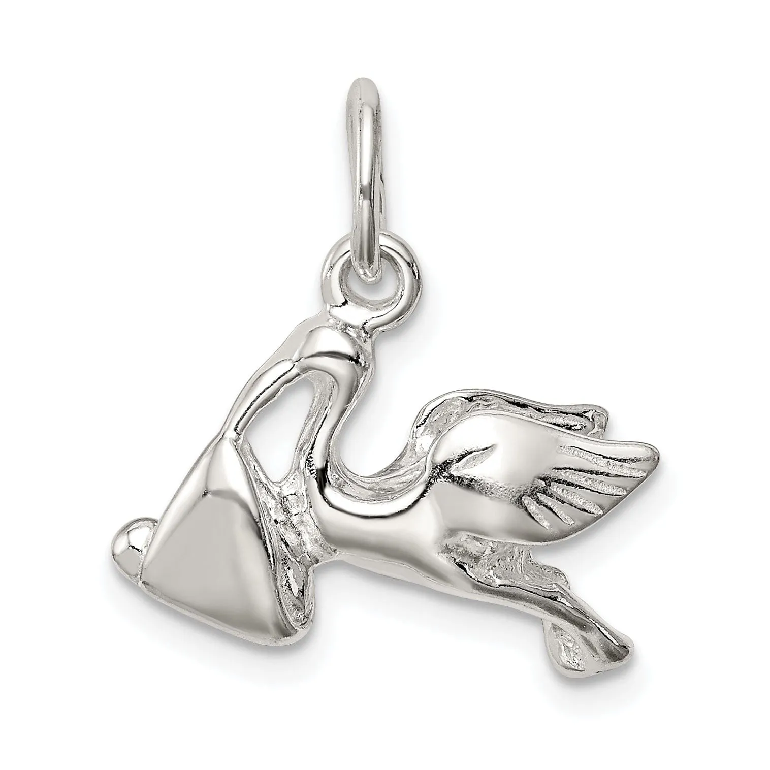 Silver 3-D Stork with Baby Charm Pendant