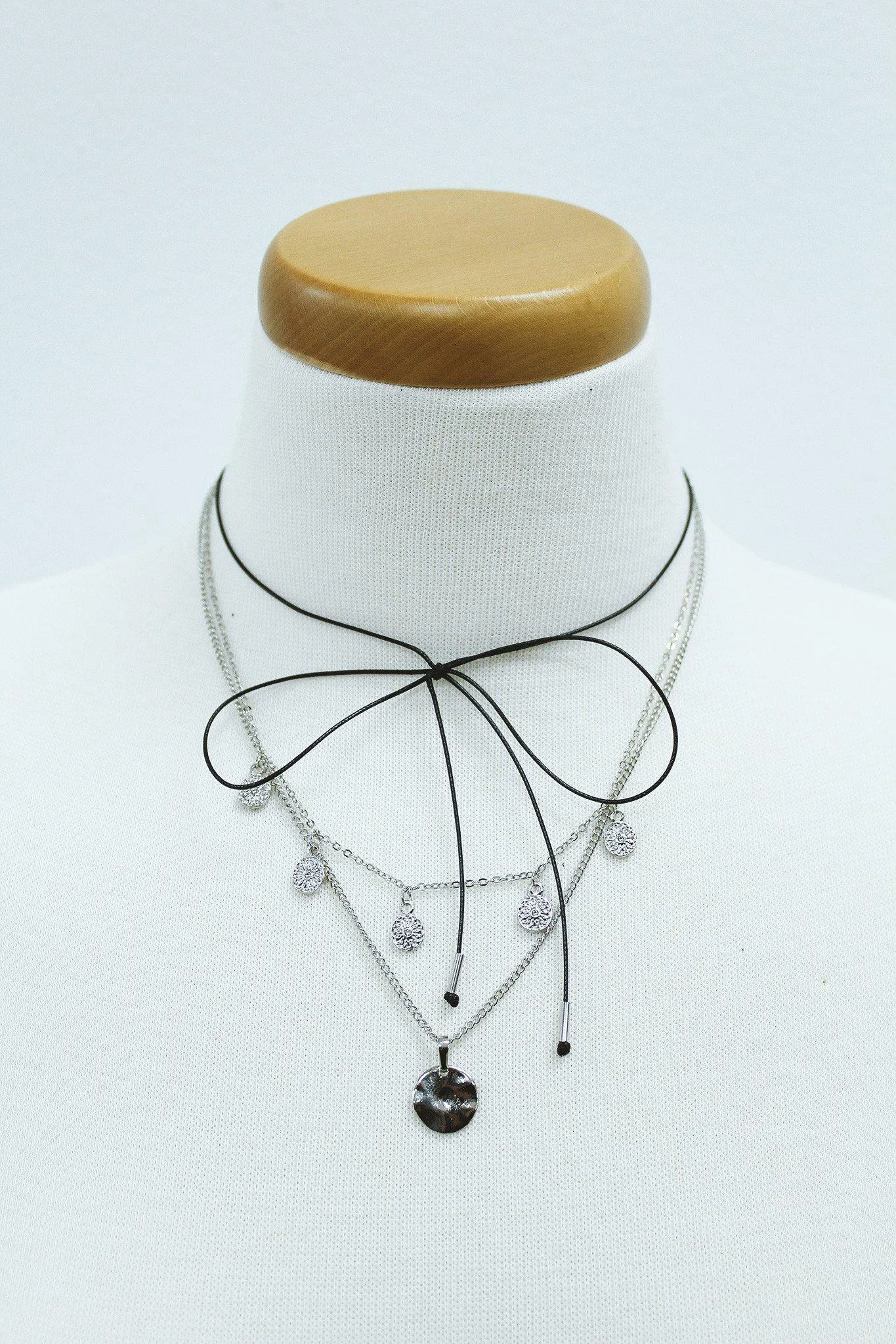 Silver And Black Tie Layered Necklace