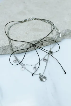 Silver And Black Tie Layered Necklace