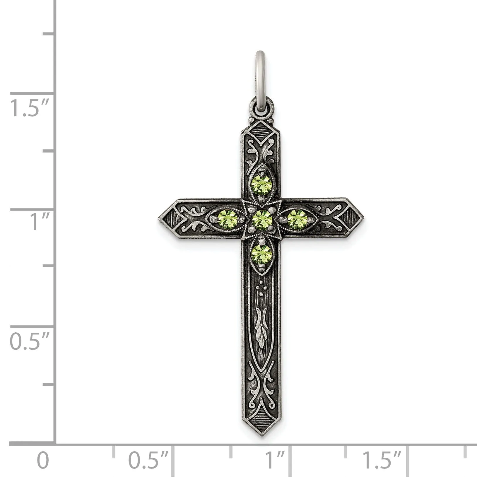 Silver Antique August Birthstone Cross Pendant