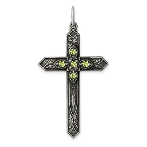 Silver Antique August Birthstone Cross Pendant