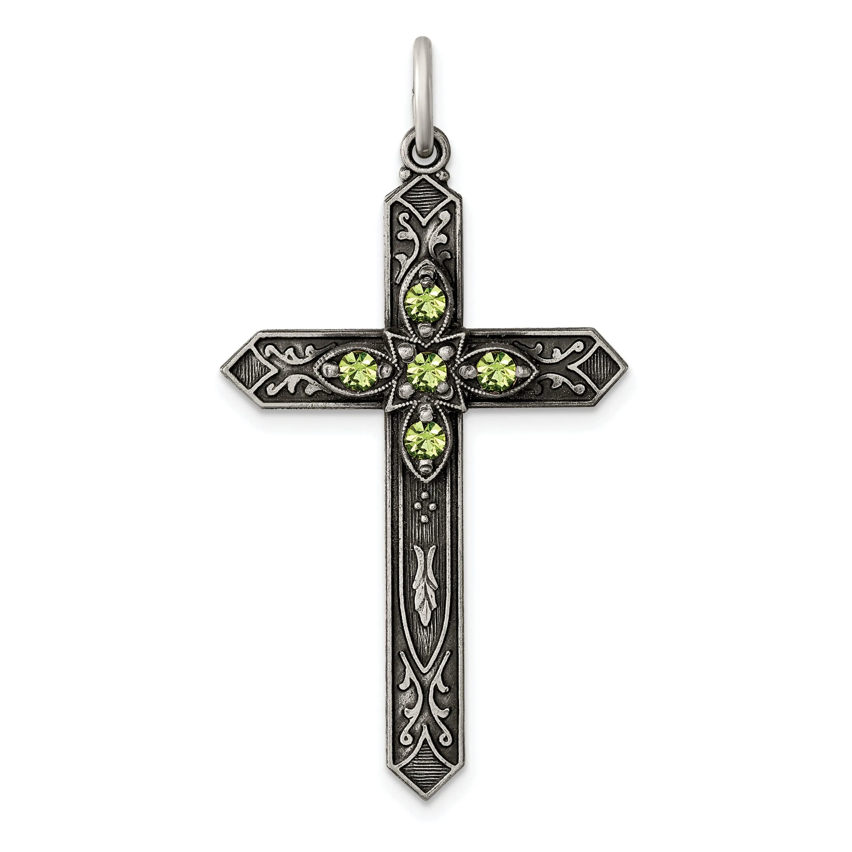 Silver Antique August Birthstone Cross Pendant