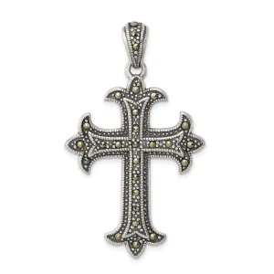 Silver Antique Finish Marcasite Cross Pendant