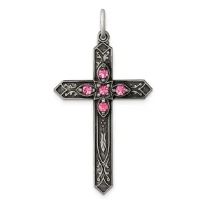 Silver Antique October Birthstone Cross Pendant