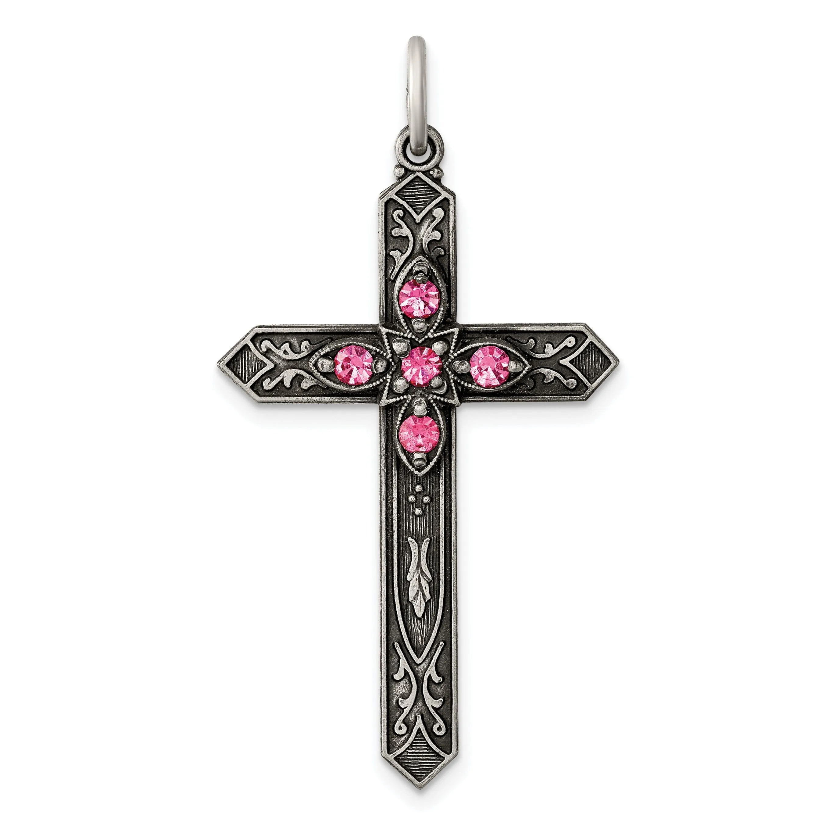 Silver Antique October Birthstone Cross Pendant