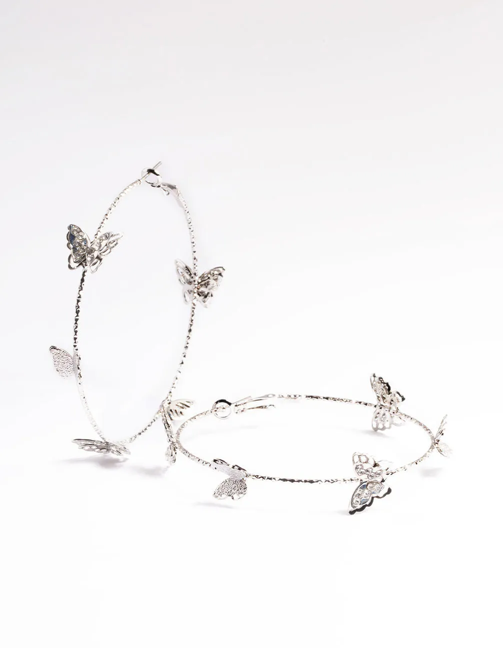 Silver Butterfly Hoop Earrings