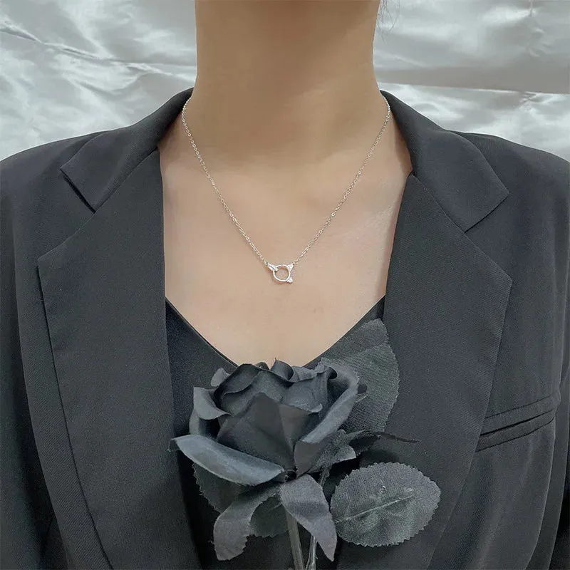 Silver Color Cute Cat Zircon Necklace